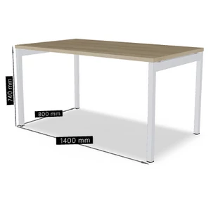 OGI Y iroda asztal (4-lábas, merevítő gerendás) 140 x 80 fehér láb / tölgy asztallap