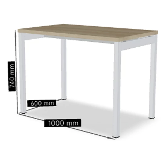 OGI Y iroda asztal (4-lábas, merevítő gerendás) 100 x 60 fehér láb / tölgy asztallap