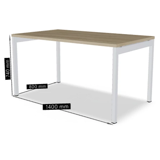 OGI Y iroda asztal (4-lábas, merevítő gerendás) 140 x 80 fehér láb / tölgy asztallap