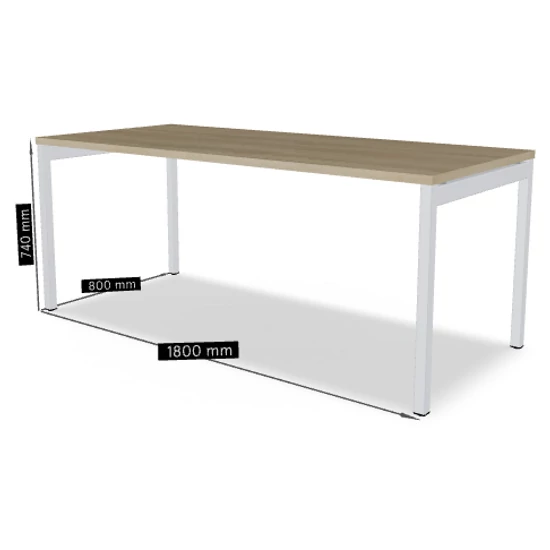 OGI Y iroda asztal (4-lábas, merevítő gerendás) 180 x 80 fehér láb / tölgy asztallap