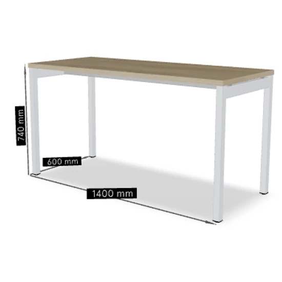 OGI Y iroda asztal (4-lábas, merevítő gerendás) 140 x 60 fehér láb / tölgy asztallap