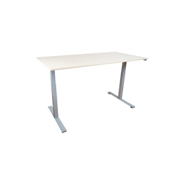 Ergomaster, elektromosan emelhető asztal fehér lábszerkezettel, 160 cm, juhar asztallap